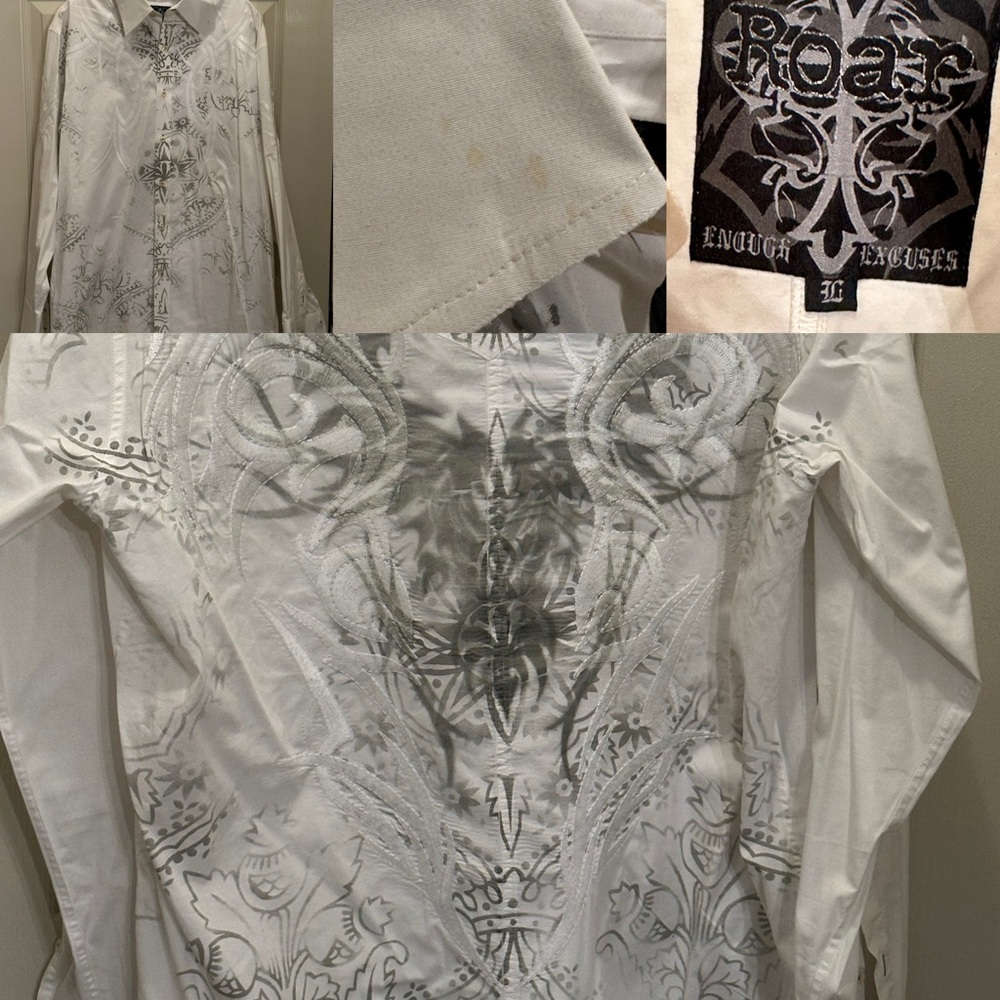 Roar White and Gray Embroidered Shirt